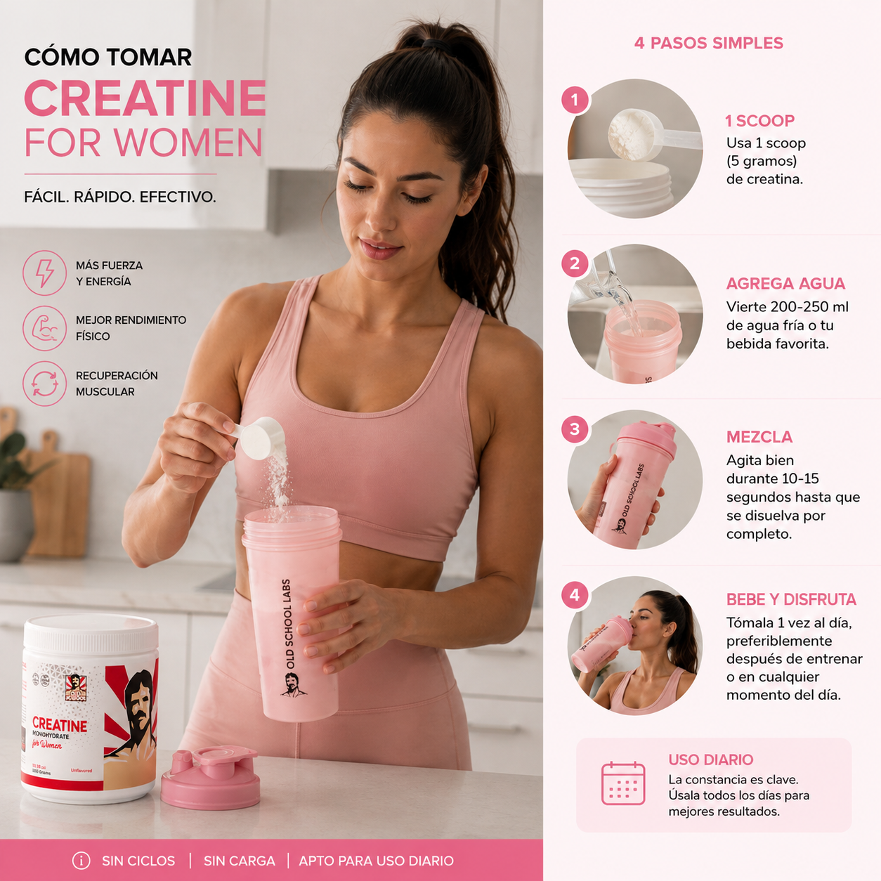 Creatina para Mujeres — Fuerza, Energía y Colágeno en una sola fórmula | Old School Labs