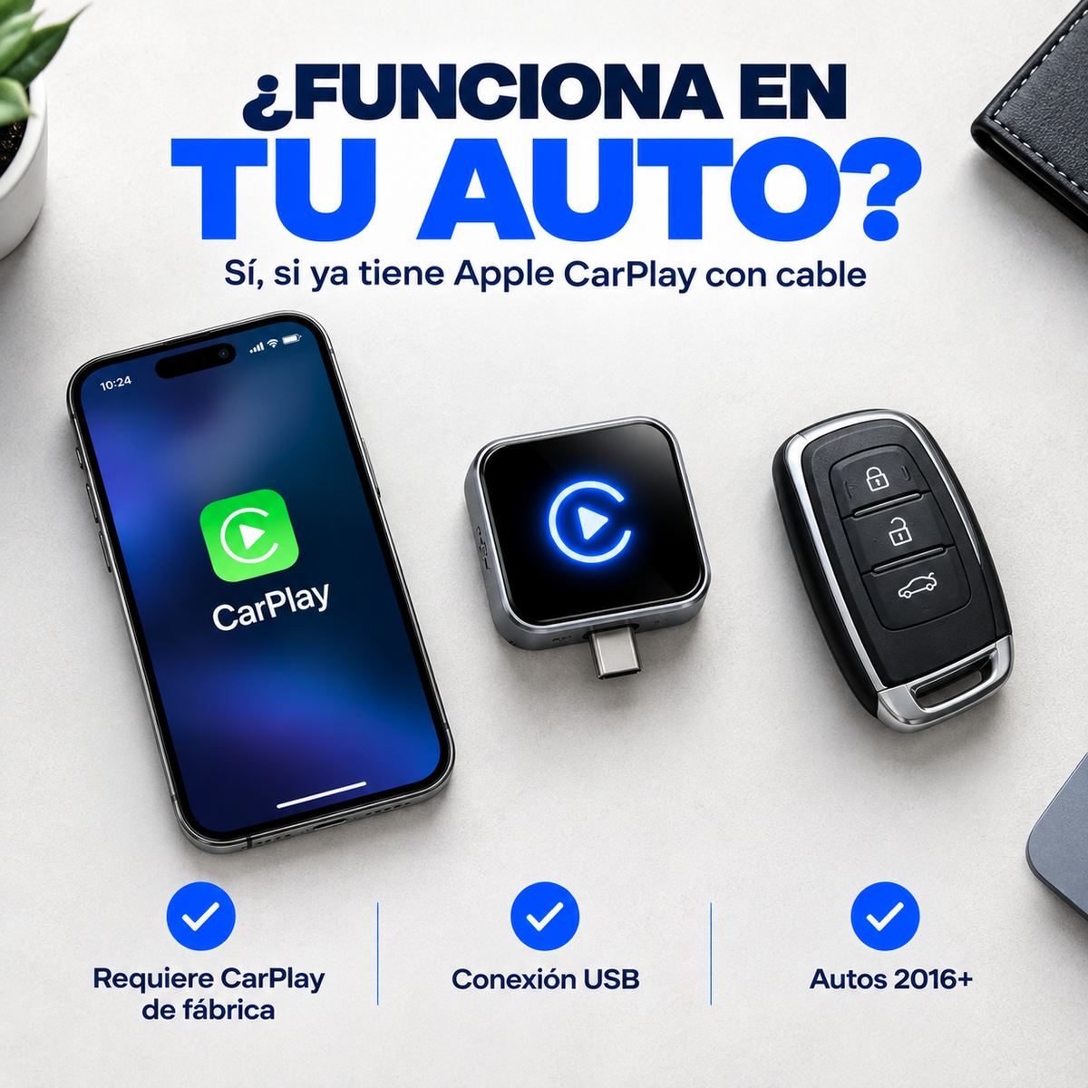 Adaptador CarPlay Inalámbrico — Conexión Automática Sin Cable